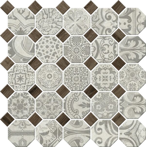 2" x 2" Rhetoric Aristotle White Mix Mosaic Tile Rectangle Octagon / Dot Matte