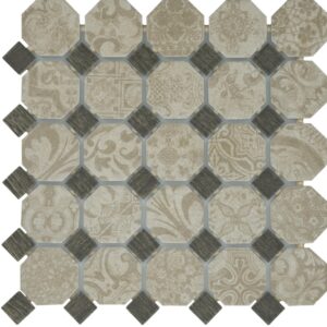 2" x 2" Rhetoric Philosopher Beige Mix Mosaic Tile Rectangle Octagon / Dot Matte