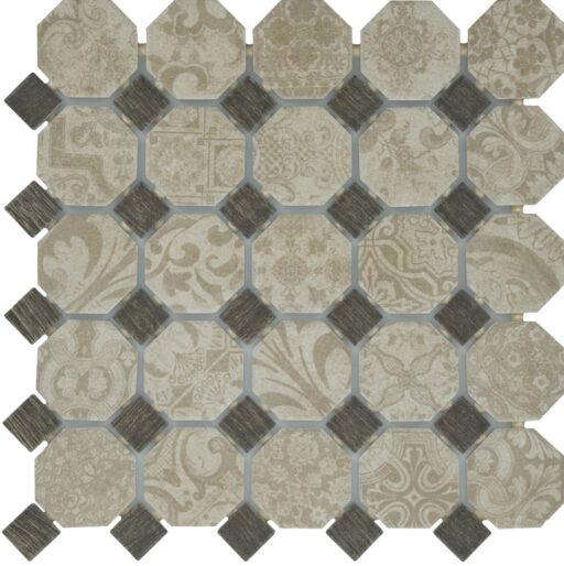 2" x 2" Rhetoric Philosopher Beige Mix Mosaic Tile Rectangle Octagon / Dot Matte