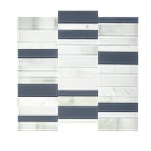 11" x 11" SimplyStick Mosaix Carrara White Mosaic Natural Stone Tile Rectangle Brick Joint Polished