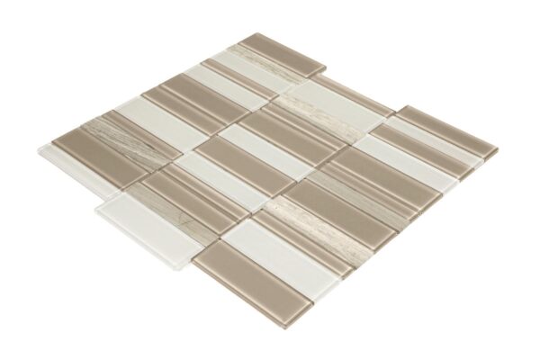 11" x 11" SimplyStick Mosaix Chenille white and glass Blend Mosaic Natural Stone Tile Rectangle Straight Joint Honed - Image 2