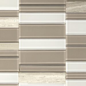 11" x 11" SimplyStick Mosaix Chenille white and glass Blend Mosaic Natural Stone Tile Rectangle Straight Joint Honed