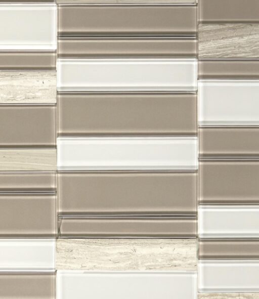 11" x 11" SimplyStick Mosaix Chenille white and glass Blend Mosaic Natural Stone Tile Rectangle Straight Joint Honed