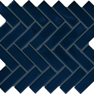 1" x 3" Color Wheel Mosaic Navy Mosaic Tile Rectangle Herringbone Glossy