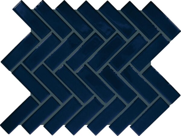 1" x 3" Color Wheel Mosaic Navy Mosaic Tile Rectangle Herringbone Glossy - Image 3