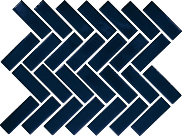 1" x 3" Color Wheel Mosaic Navy Mosaic Tile Rectangle Herringbone Glossy - Image 4