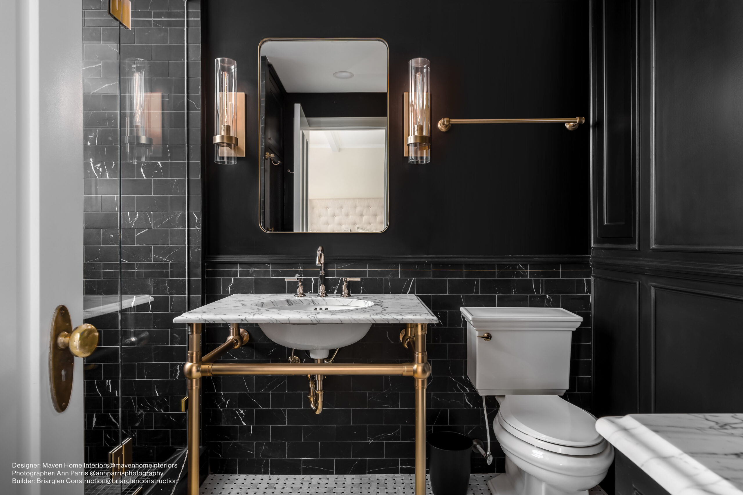 Ferrara 3" x 6" Honed Marble Decorative Tile with Brass in Nero