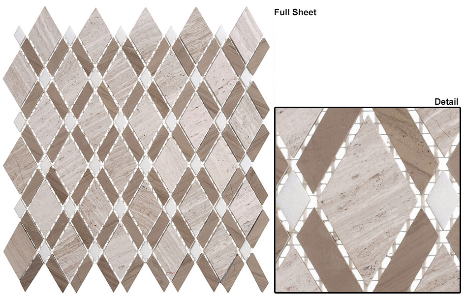 Wooden white (big diamond)+Athen gray(stripes)+Thassos white(small diamond) Diamond
