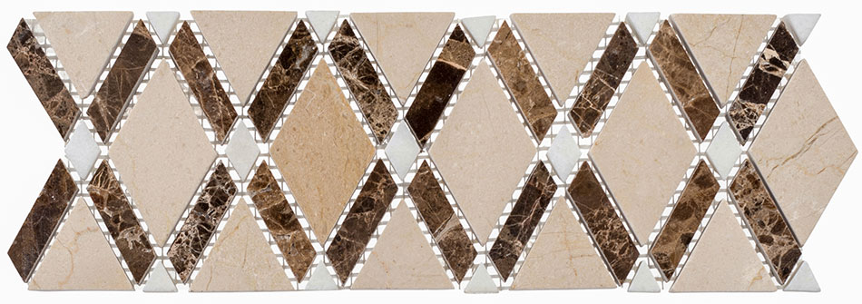 Crema marfil (big diamond)+Empr dark (stripes)+Thassos white (dots) Diamond