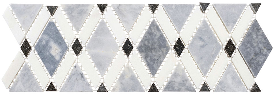 Mugworth (big diamond)+Thassos white (stripes)+Basalt(small diamond) Diamond