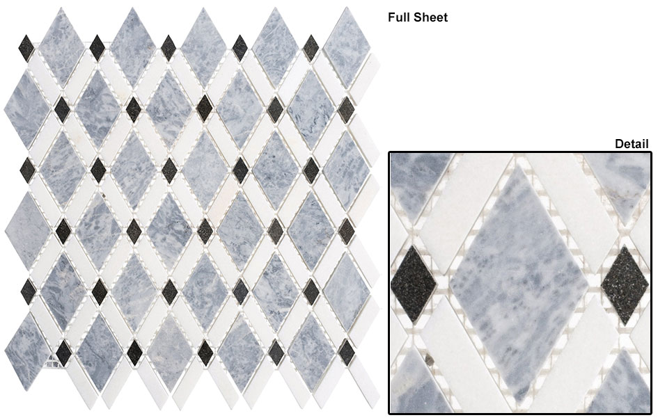 Mugworth (big diamond)+Thassos white(stripes)+Basalt(small diamond) Diamond