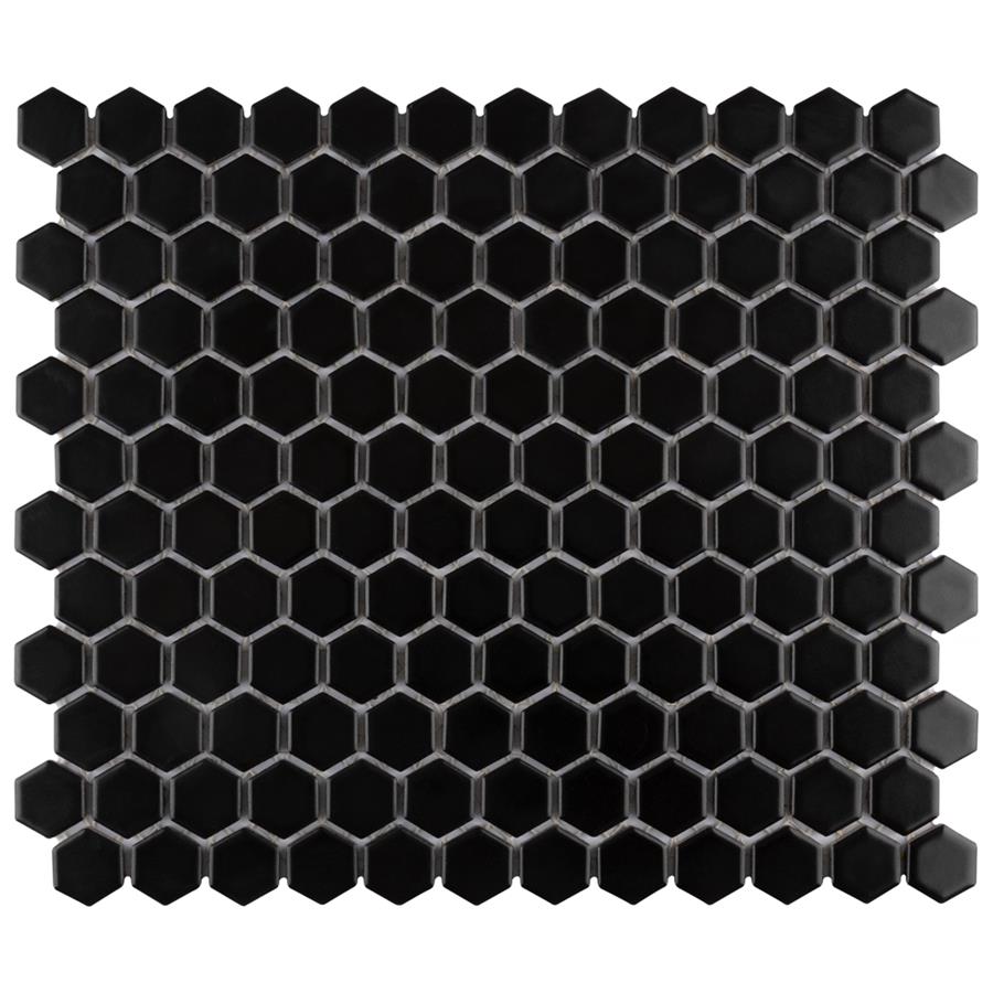 Metro Hex Matte Black 10-1/4"x11-7/8" Porcelain Mos