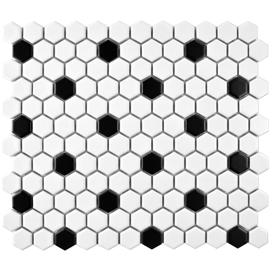Metro Hex Matte Wht w/Blk Dot 10-1/4"x11-7/8" Porcelain Mos