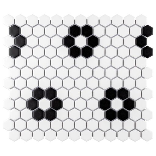 Metro Hex Matte White w/Flower 10-1/4"x11-7/8" Porcelain Mos