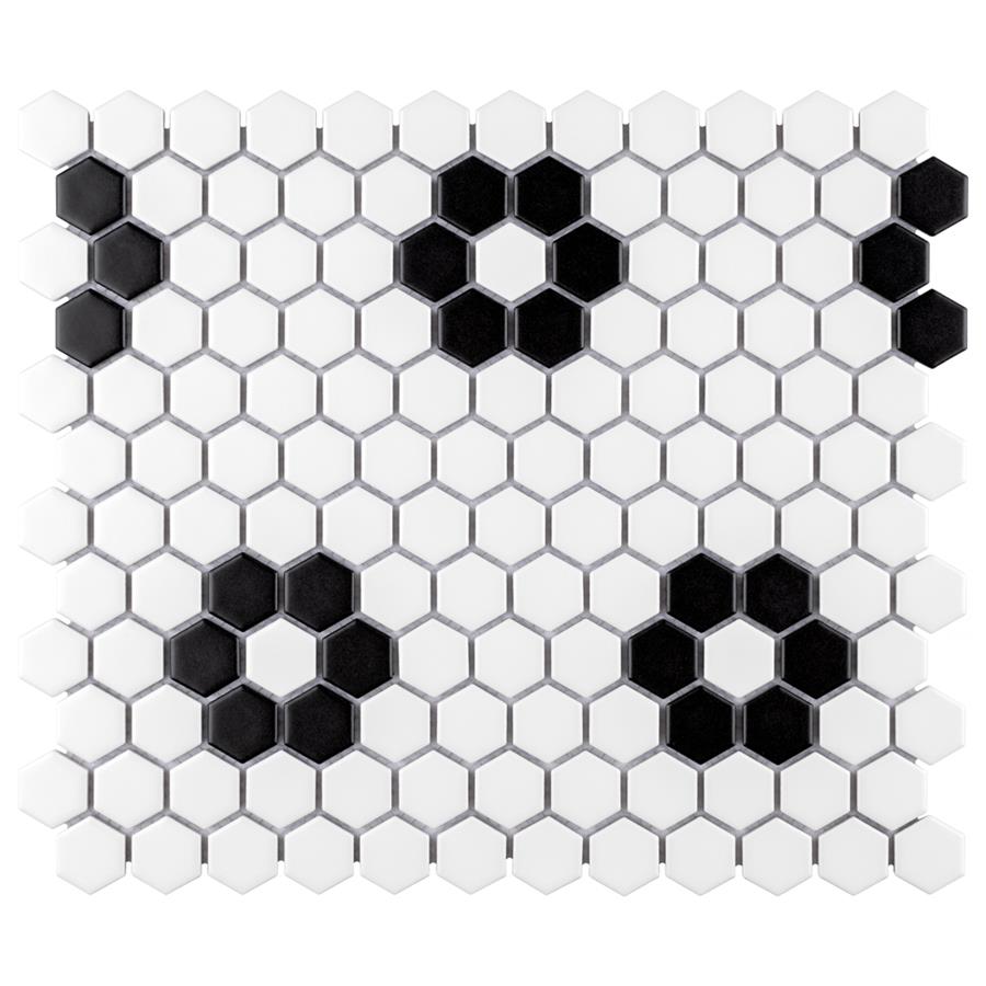 Metro Hex Matte White w/Flower 10-1/4"x11-7/8" Porcelain Mos