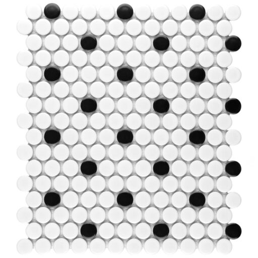 Metro Penny Matte 9-3/4"x11-1/2 Wht w/Blk Dot Porcelain Mos