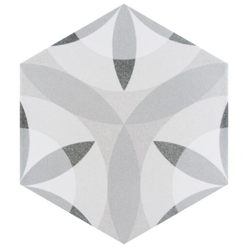 Hexatile Nature Matte Black & White 7"x8" Porcelain F/W Tile