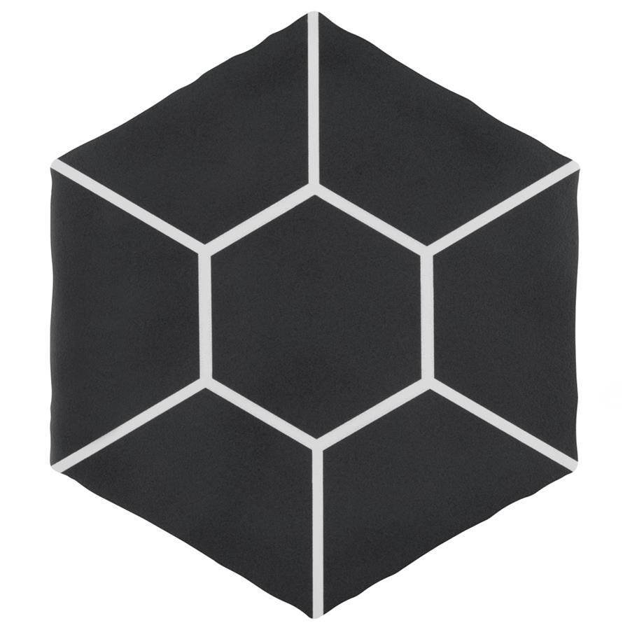 Palm Honeycomb Hex Black 5-7/8" x 6-7/8" Porcelain F/W Tile