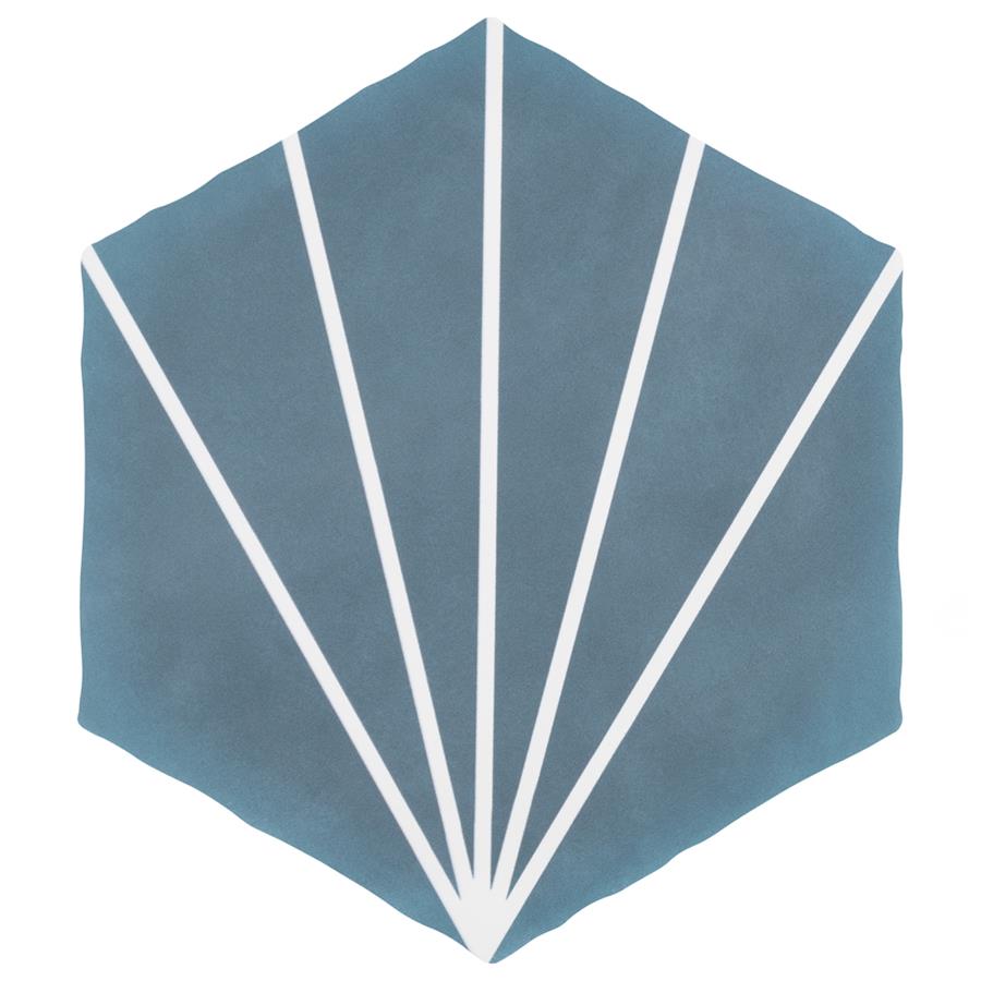 Palm Starburst Hex Blue 5-7/8" x 6-7/8" Porcelain F/W Tile