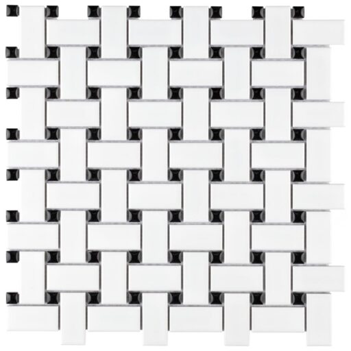 Metro Basketweave Mt White w/Gl Blk Dot 11.75"x11.75" PorMo
