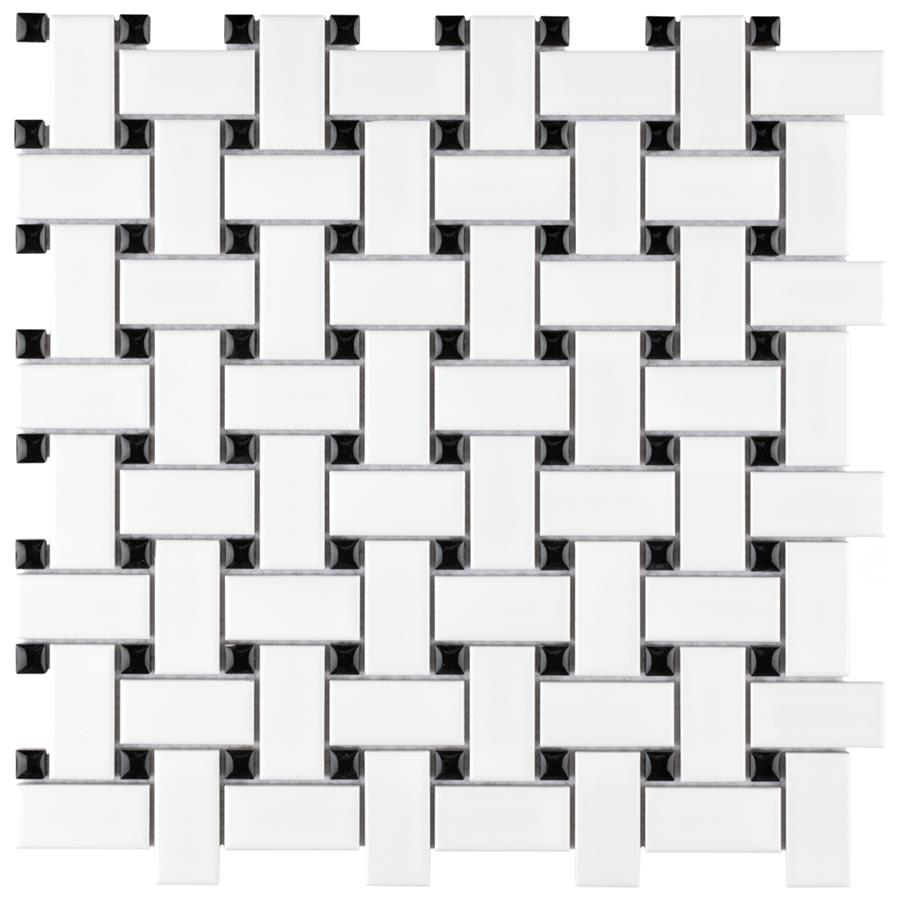 Metro Basketweave Mt White w/Gl Blk Dot 11.75"x11.75" PorMo