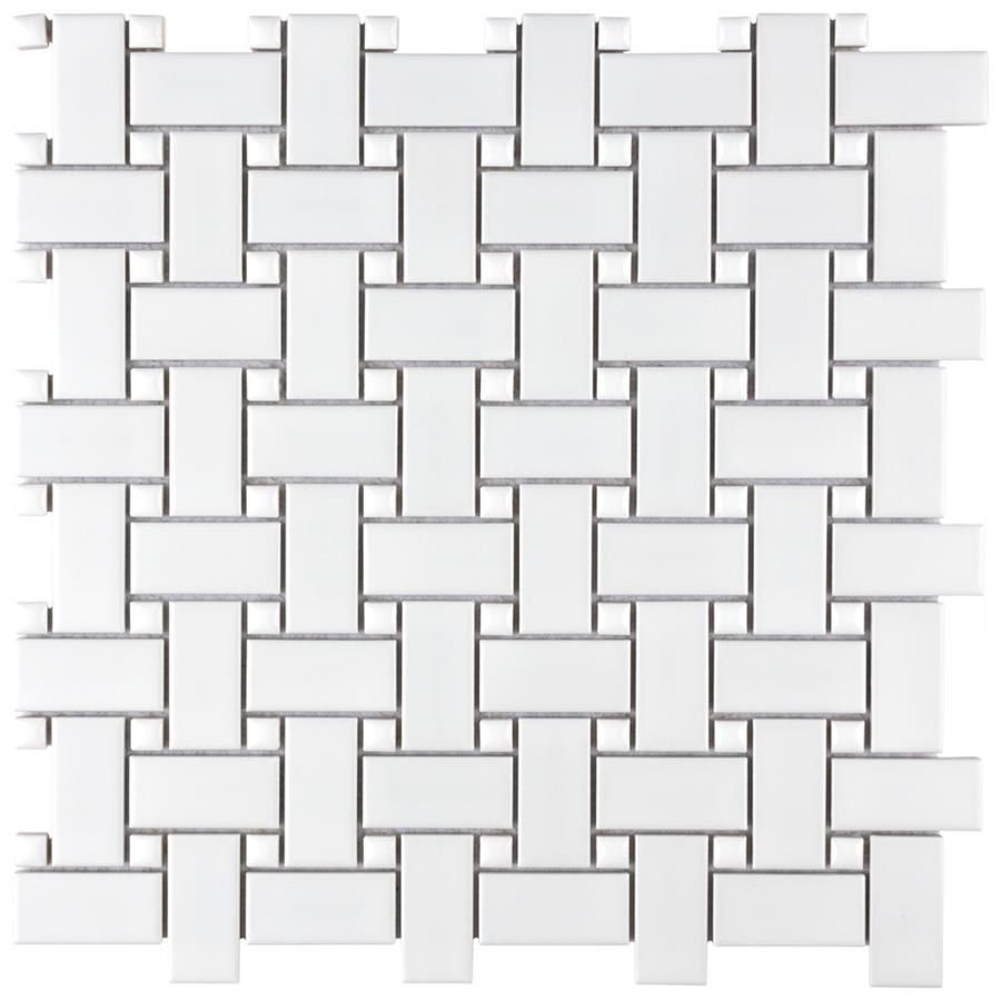 Metro Basketweave Mt Wht w/Gl Wht Dot 11.75"x11.75" PorMo