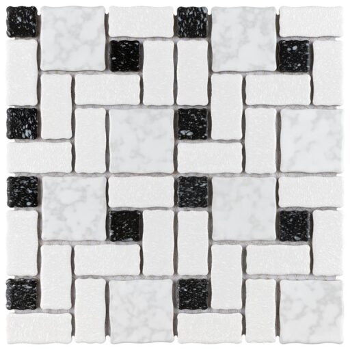 Academy White and Black 11-3/4"x11-3/4" Porcelain Mos
