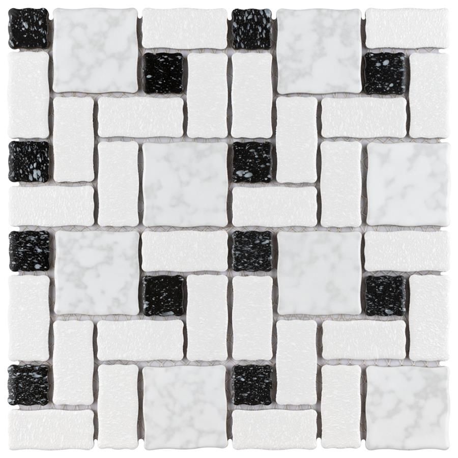 Academy White and Black 11-3/4"x11-3/4" Porcelain Mos