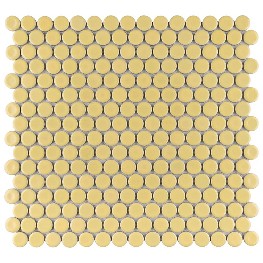 Hudson Penny Round Vintage Yellow 12"x12-5/8" Porcelain Mos