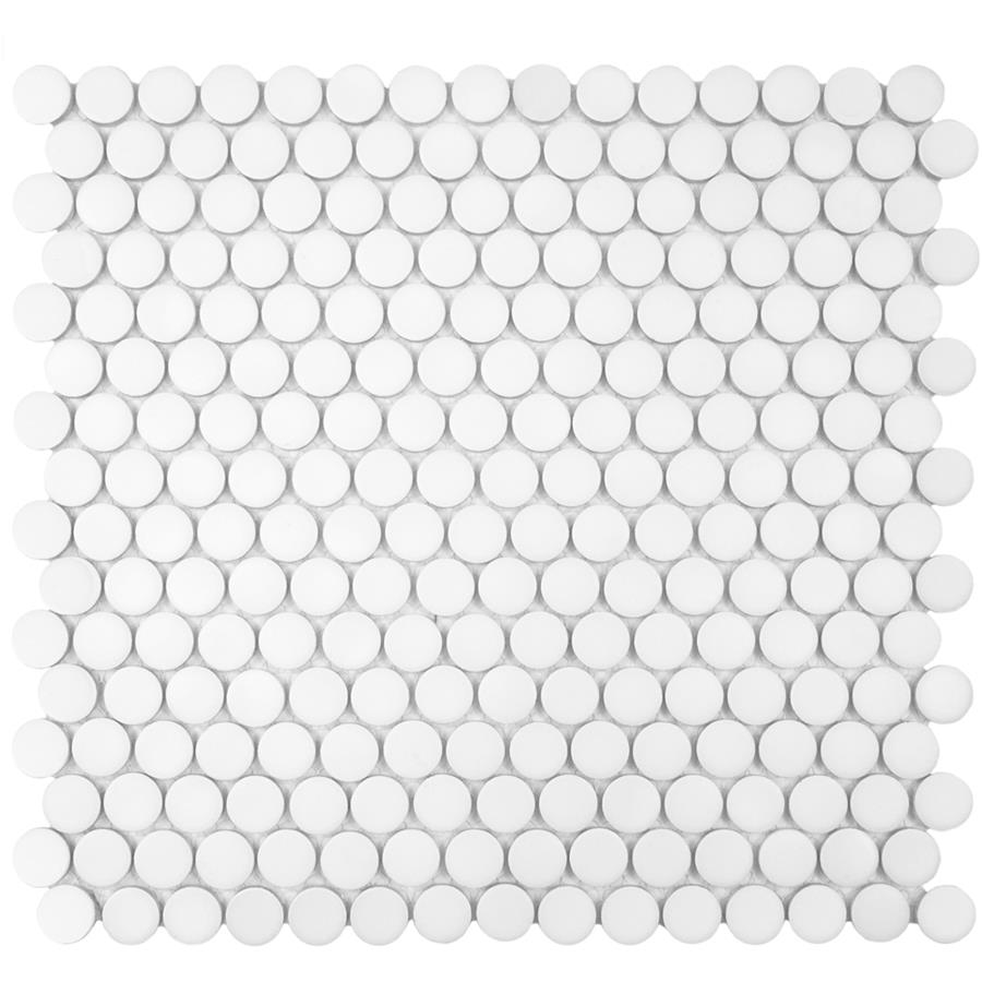 Hudson Penny Round Matte White 12"x12-5/8" Porcelain Mos