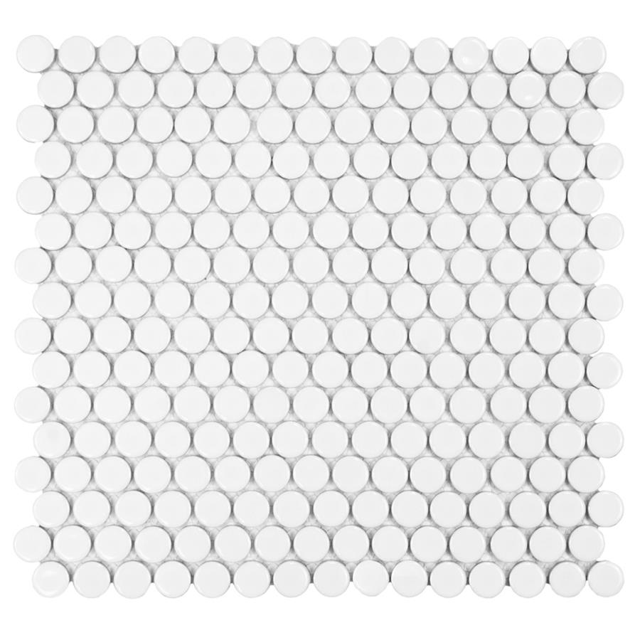 Hudson Penny Round Glossy White 12"x12-5/8" Porcelain Mos