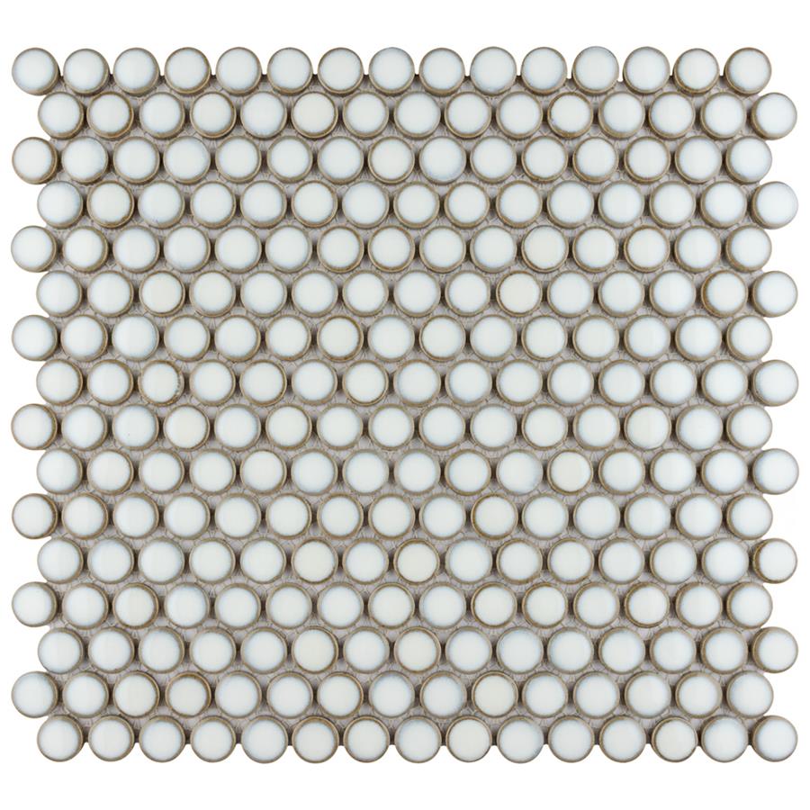 Hudson Penny Round Snowcap White 12"x12-5/8" Porcelain Mos