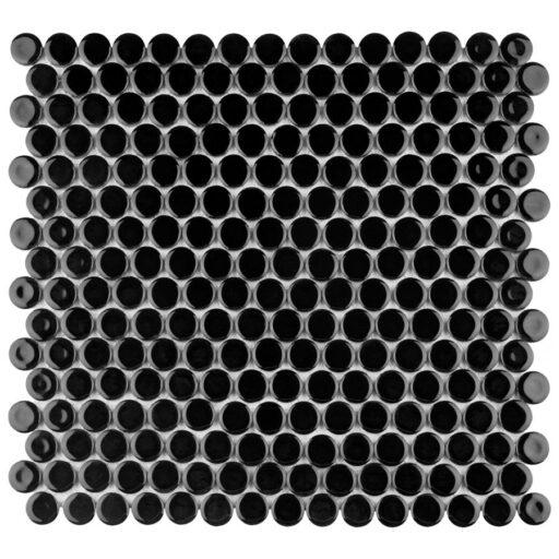 Hudson Penny Round Glossy Black 12"x12-5/8" Porcelain Mos