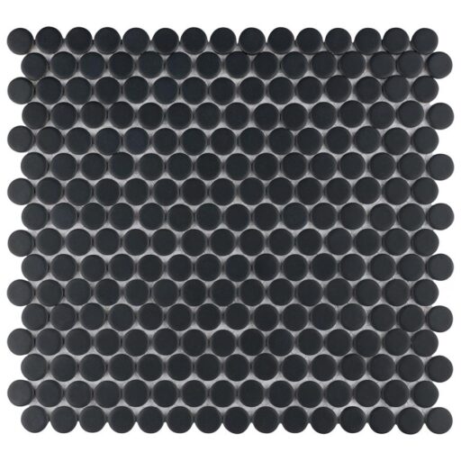 Hudson Penny Round Matte Black 12"x12-5/8" Porcelain Mos