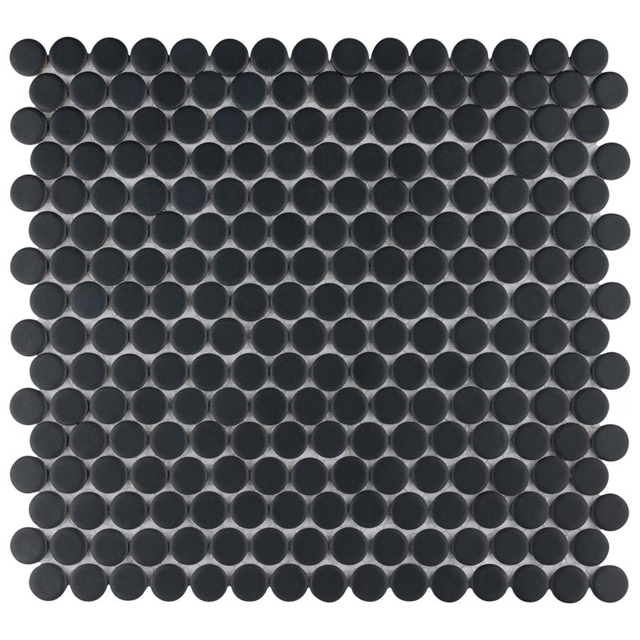 Hudson Penny Round Matte Black 12"x12-5/8" Porcelain Mos