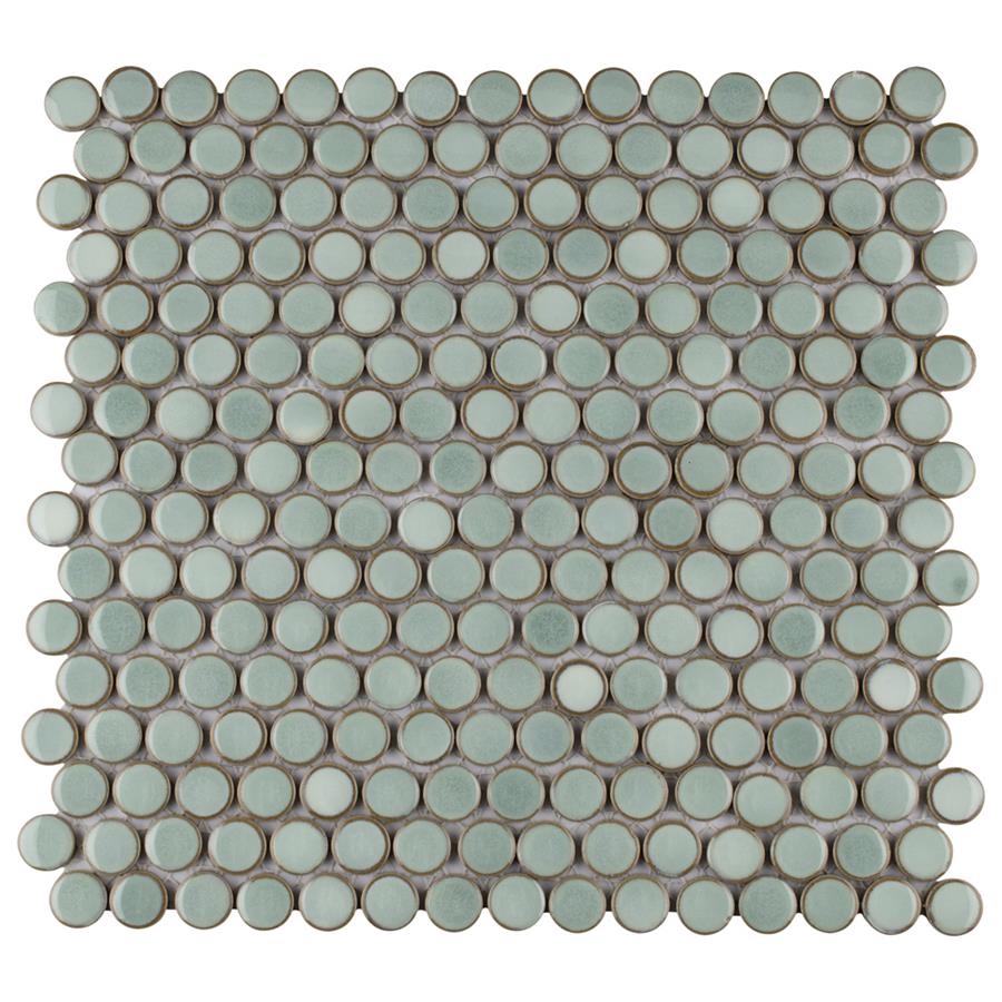 Hudson Penny Round Mint Green 12"x12-5/8" Porcelain Mos