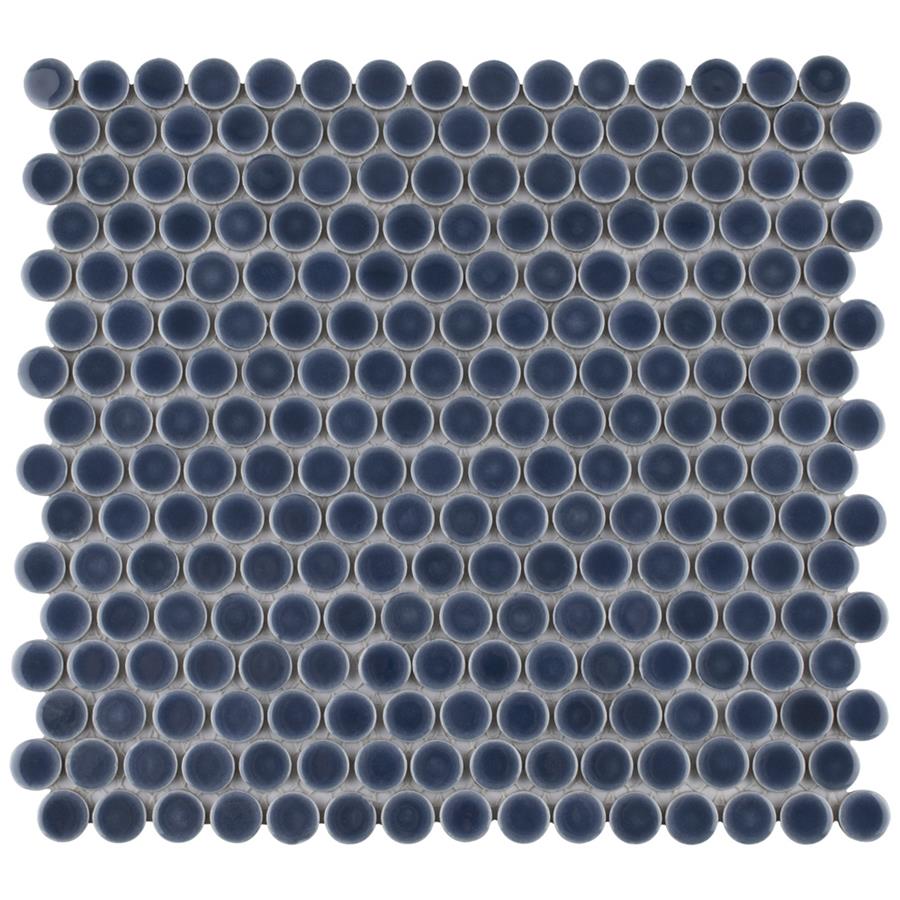 Hudson Penny Round Denim Blue 12"x12-5/8" Porcelain Mos