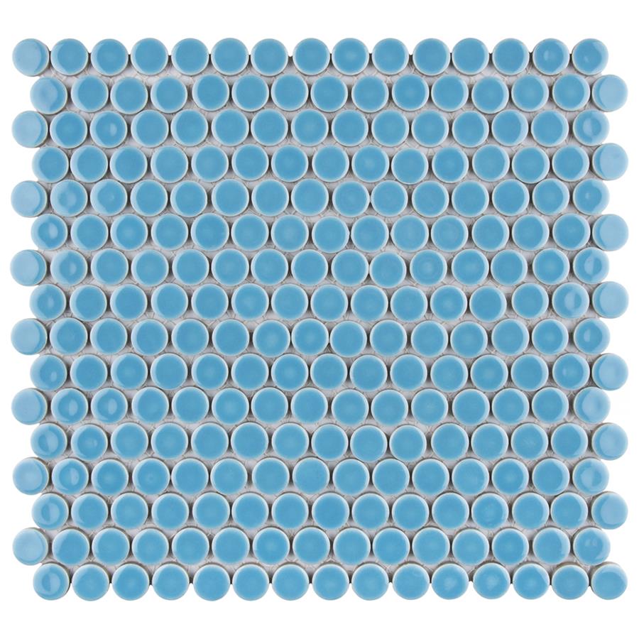 Hudson Penny Round Light Blue 12"x12-5/8" Porcelain Mos