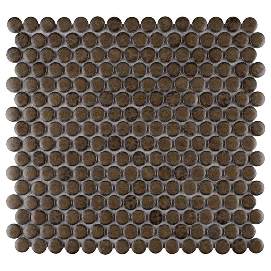 Hudson Penny Round Brownstone 12"x12-5/8" Porcelain Mos