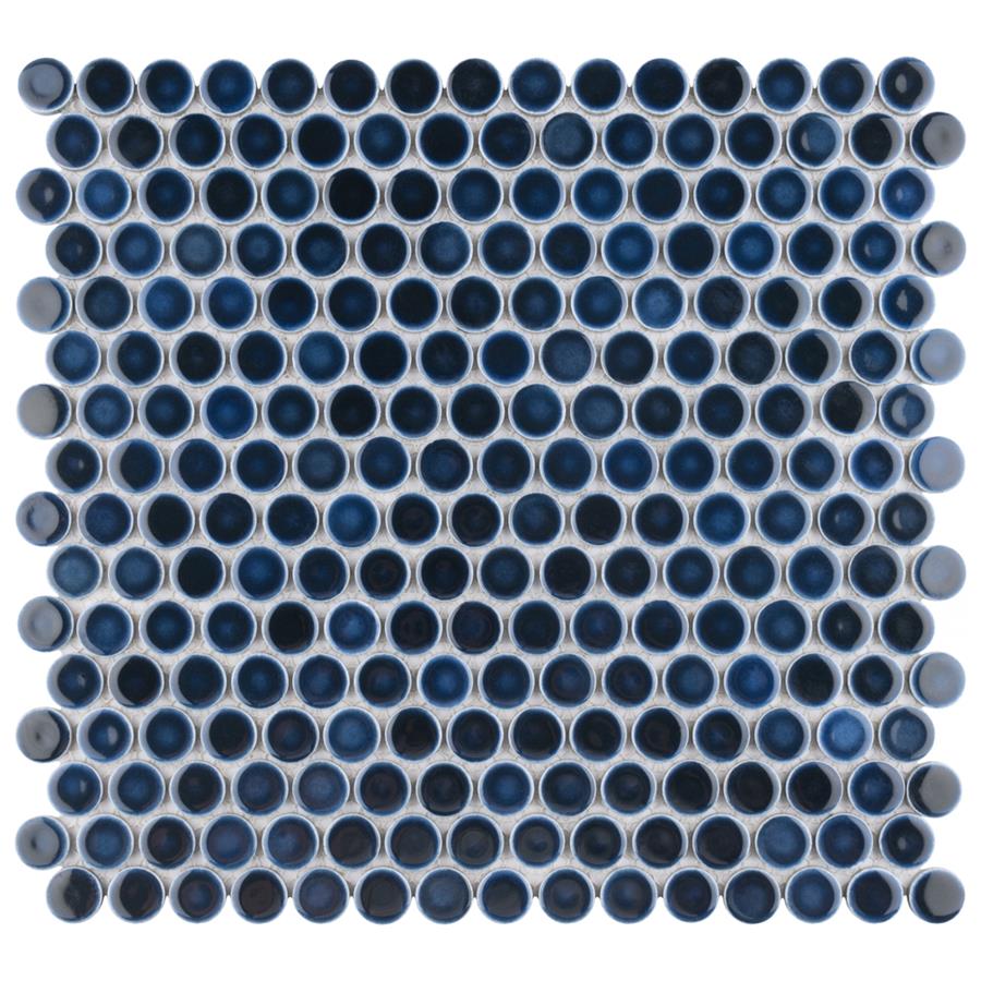 Hudson Penny Round Midnight 12"x12-5/8" Porcelain Mos