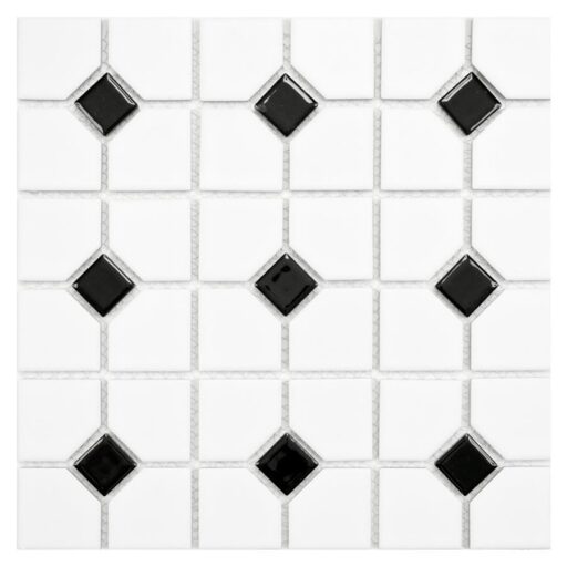 Oxford Matte Wht w/Blk Dot 11-1/2"x11-1/2" Porcelain Mos