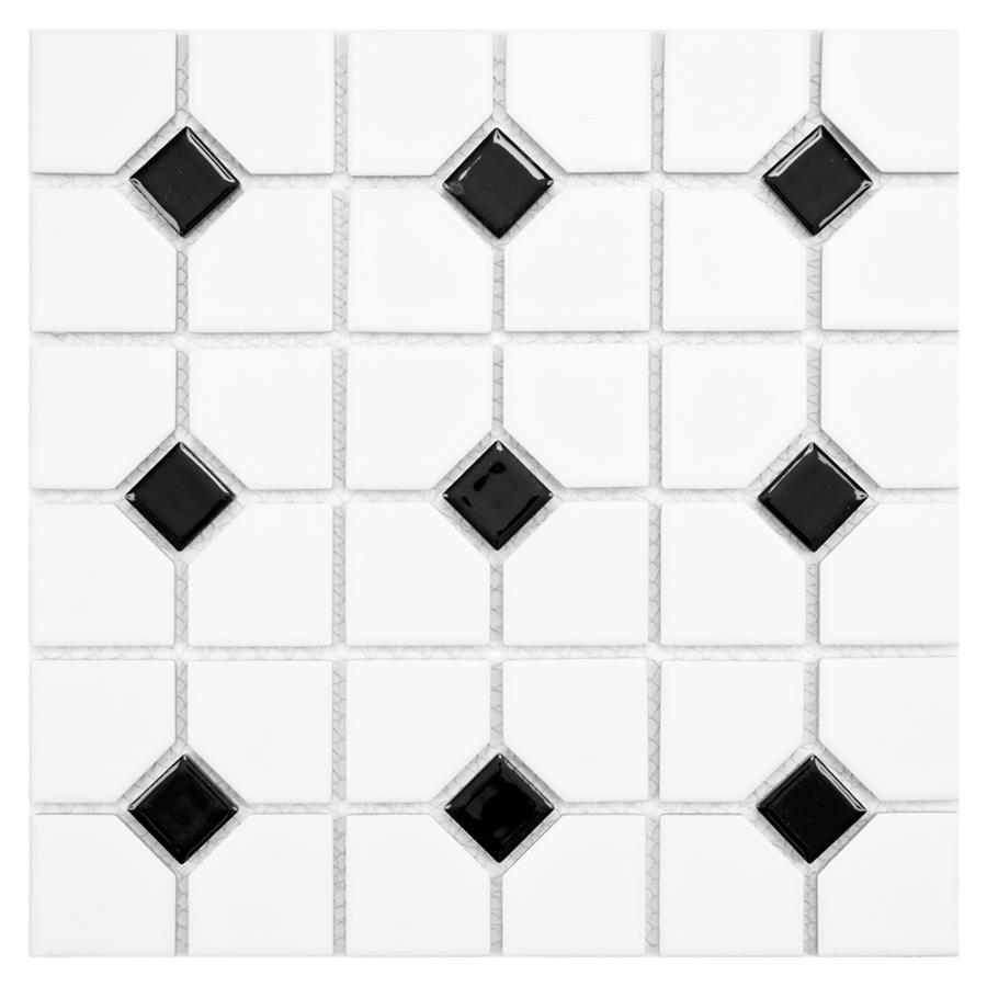 Oxford Matte Wht w/Blk Dot 11-1/2"x11-1/2" Porcelain Mos