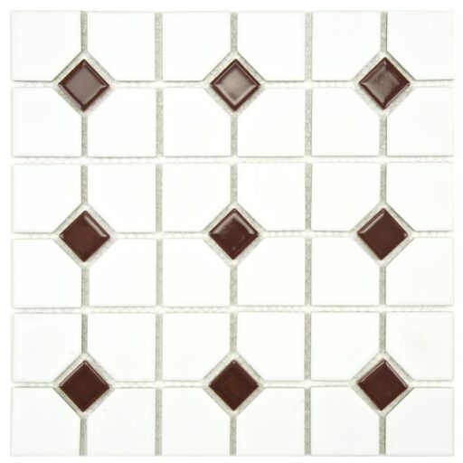 Oxford Matte Wht w/Maroon Dot 11-1/2"x11-1/2" Porcelain Mos