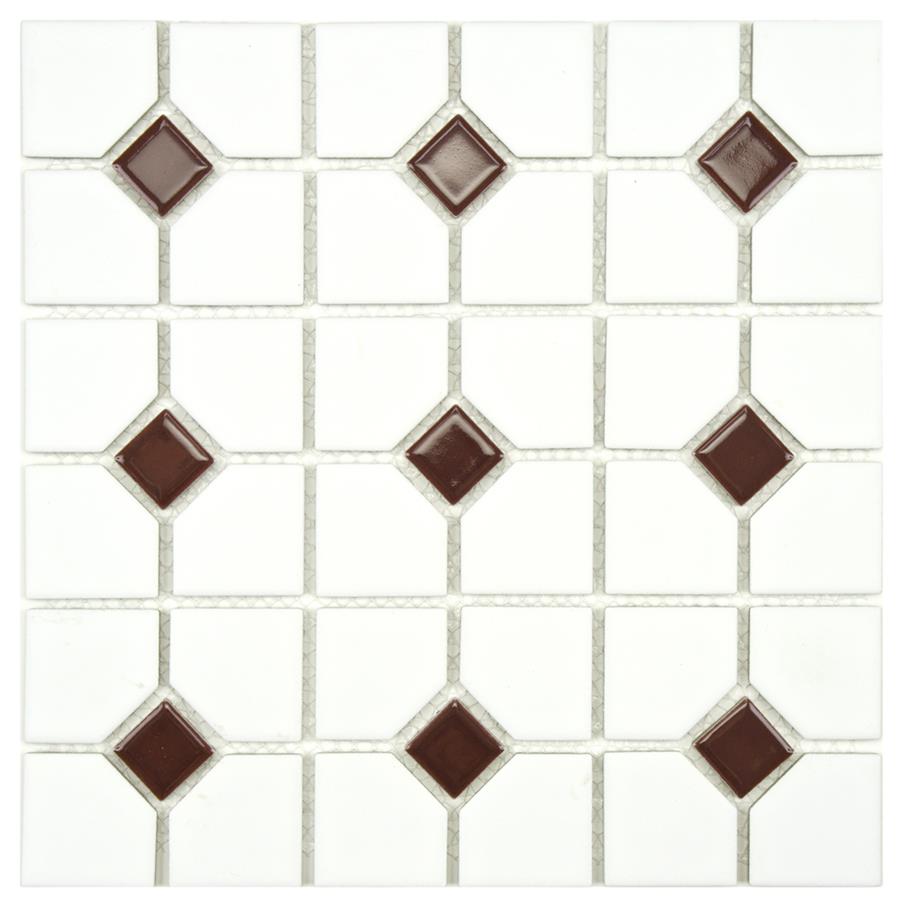 Oxford Matte Wht w/Maroon Dot 11-1/2"x11-1/2" Porcelain Mos