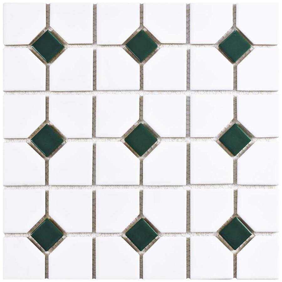 Oxford Matte Wht w/Green Dot 11-1/2"x11-1/2" Porcelain Mos