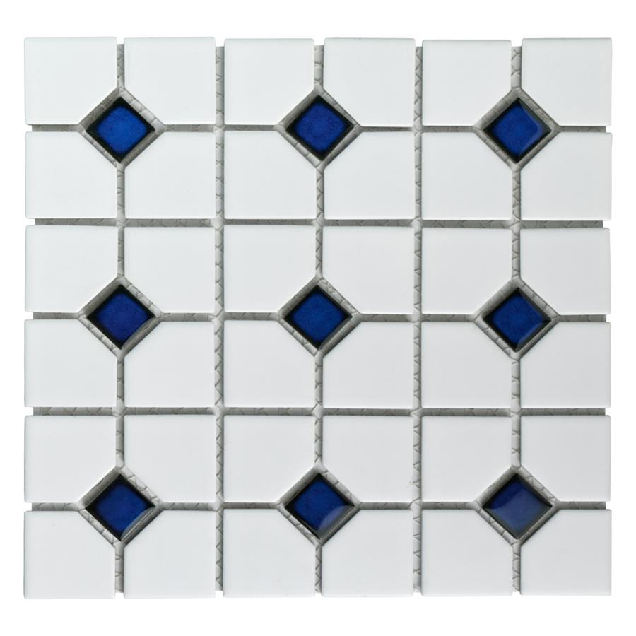 Oxford Matte Wht w/Cobalt Dot 11-1/2"x11-1/2" Porcelain Mos