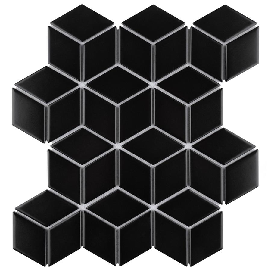 Metro Rhombus Matte Black 10-1/2"x12-1/8" Porcelain Mos