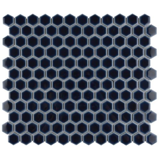 Hudson Hex 1" Smoky Blue 11-7/8" x13-1/4" Porcelain Mosaic