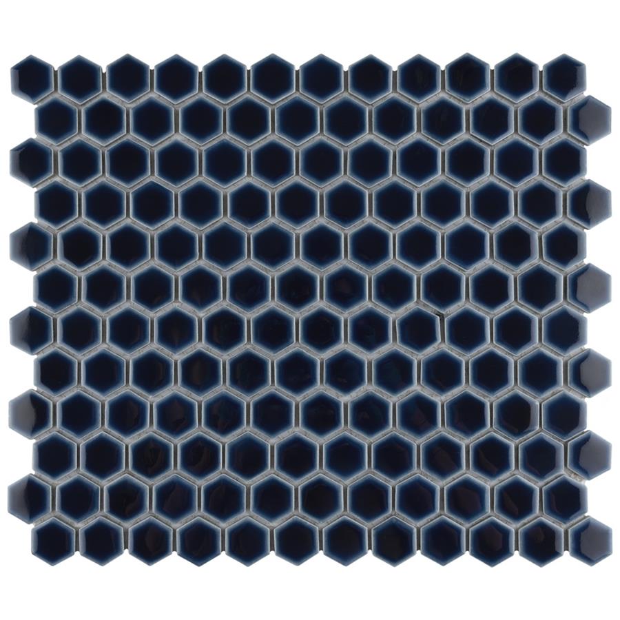 Hudson Hex 1" Smoky Blue 11-7/8" x13-1/4" Porcelain Mosaic