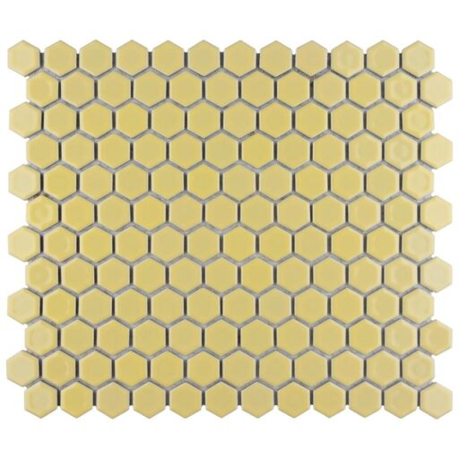 Hudson Hex 1" Vintage Yellow 11-7/8"x13-1/4" Porcelain Mosai